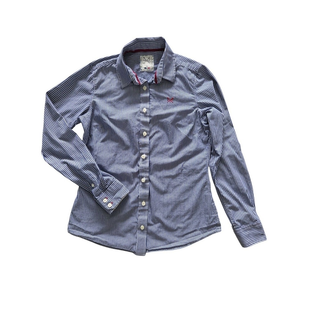 Crew Clothing Blue White Stripe Button Shirt Womens XS Cotton‎ Poplin Preppy